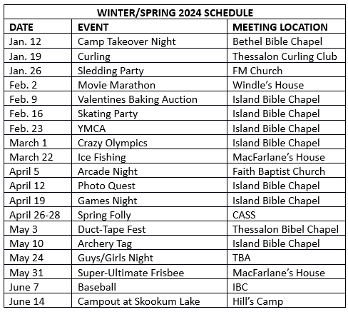 Winter Spring CAYG 2023 24 Schedule